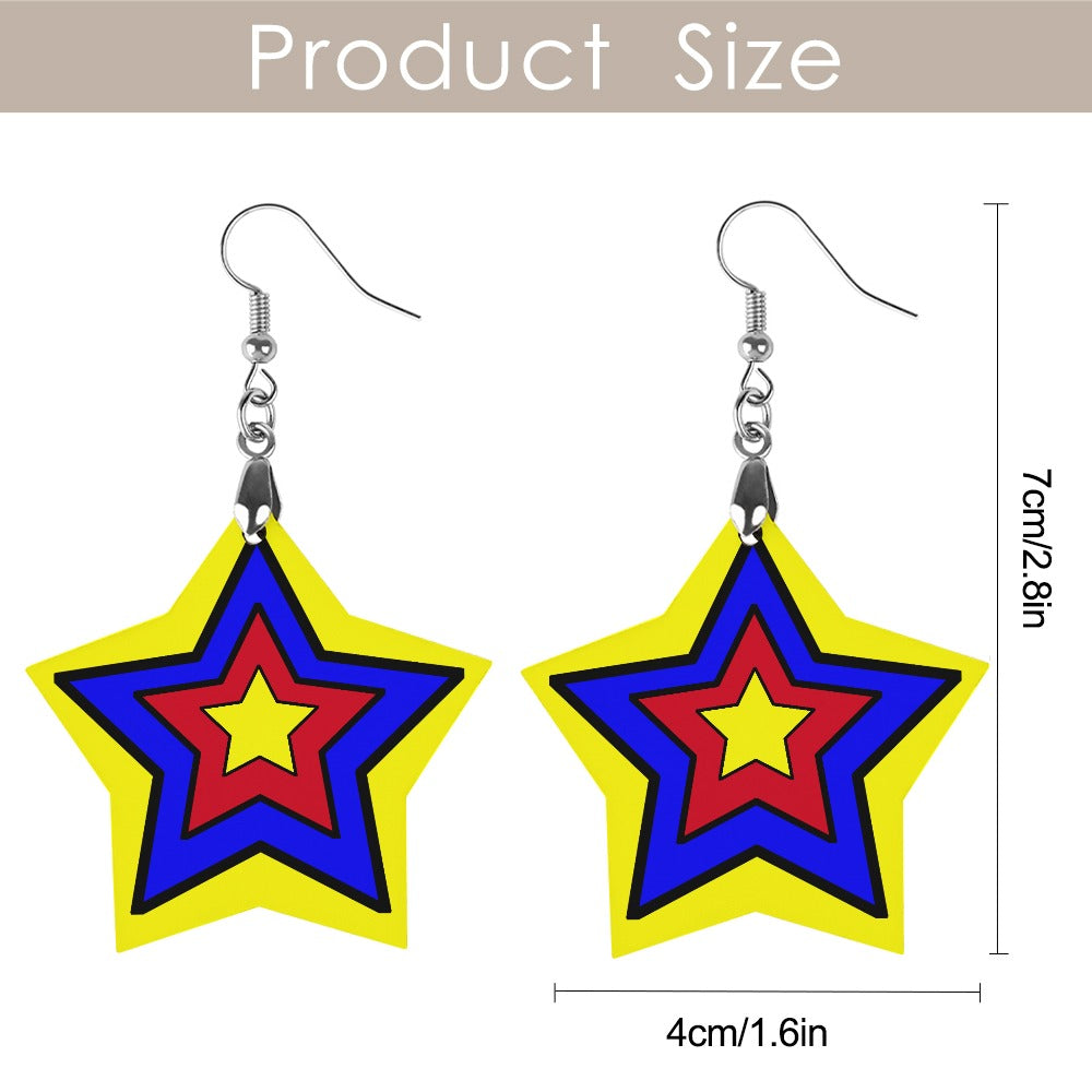 Primary Star Clowncore Earrings! Kidcore nostalgic colors red yellow blue star shape danglies