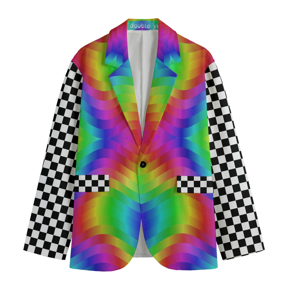 Wiggle Checkers Rainbow Blazer Clowncore Professional Clown Costume Suit Jacket Nonbinary Alt Coat