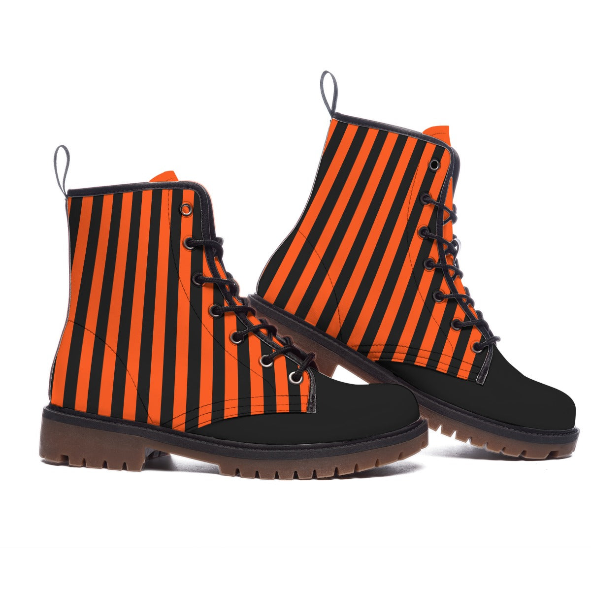 Pumpkin Stripe Combat Boots Professional Clown Shoes Whimsigoth Gothic Striped Orange And Black Boot