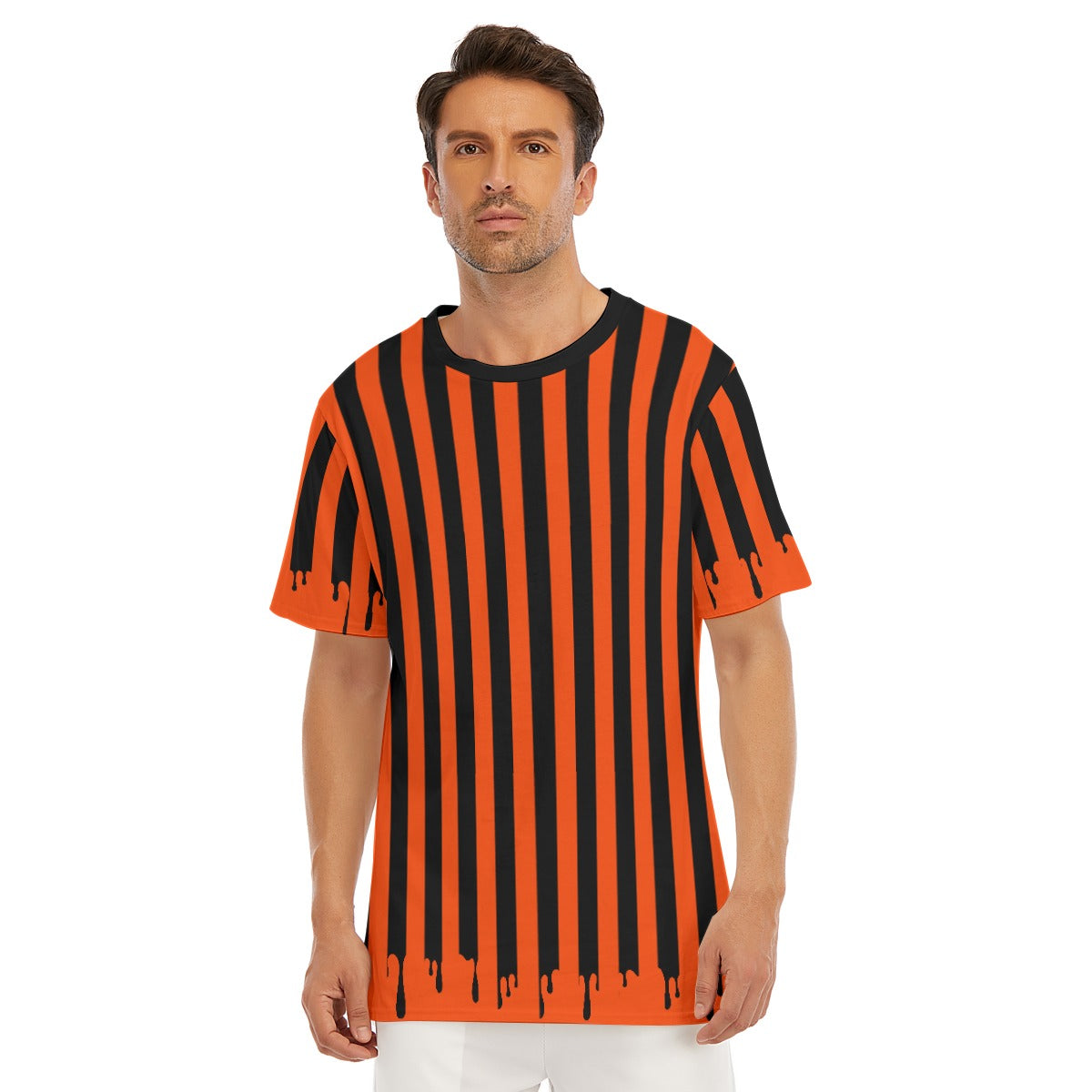 Pumpkin Stripe Drippy Tshirt Creepy Cute Clowncore Halloween Party Clowning Shirt Costume Top