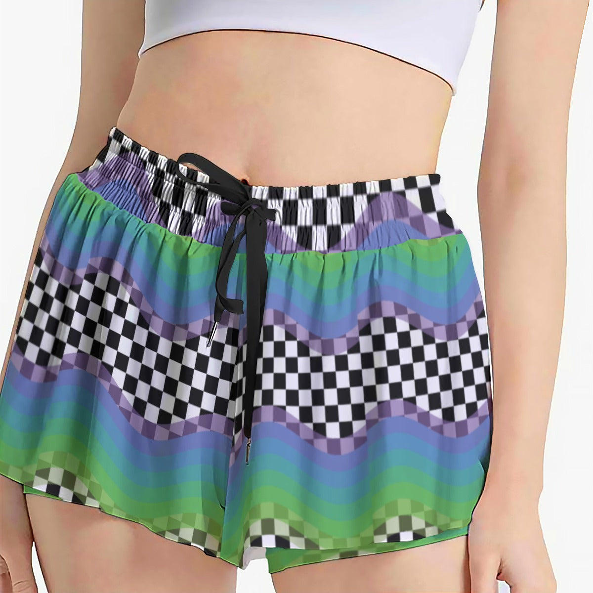 Vaporwave Checkers Booty Shorts Clowncore Athletic Shorts Workout Clothes Kidcore Gym Shorts Fest