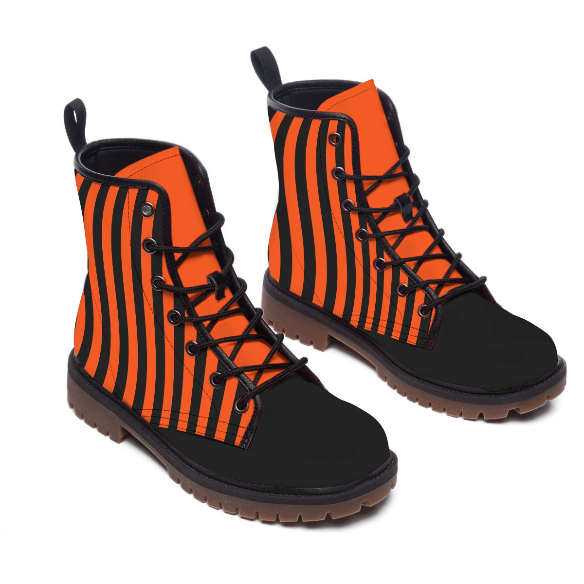 Pumpkin Stripe Combat Boots Professional Clown Shoes Whimsigoth Gothic Striped Orange And Black Boot