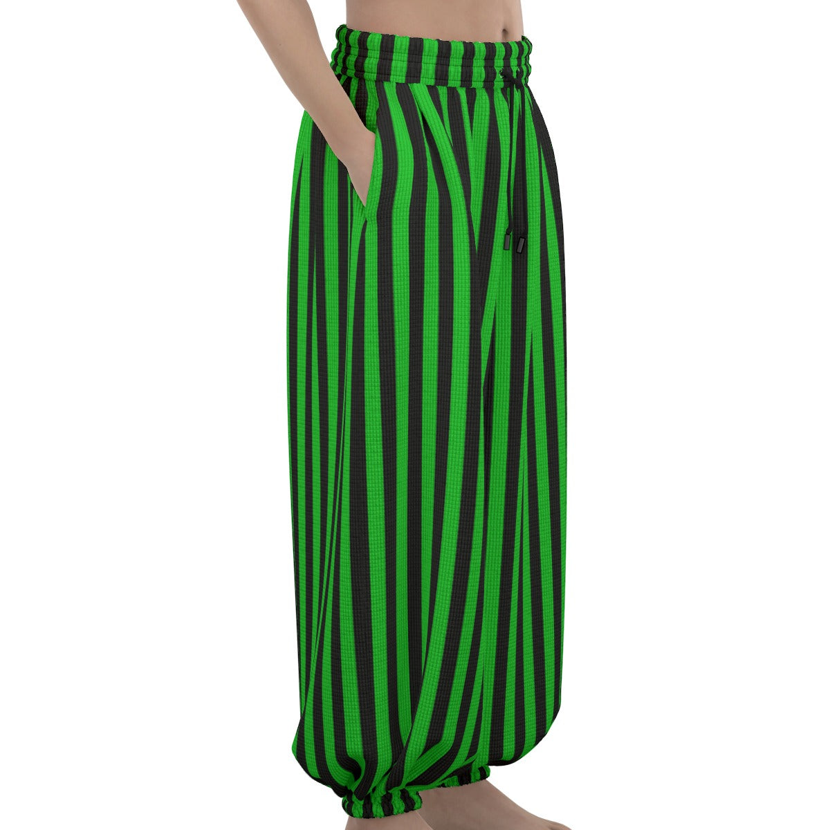 Green Frog Stripe Clown Pants Balloon Pantaloons Clowncore Party Clothes Sleep Lounge Trousers Xmas