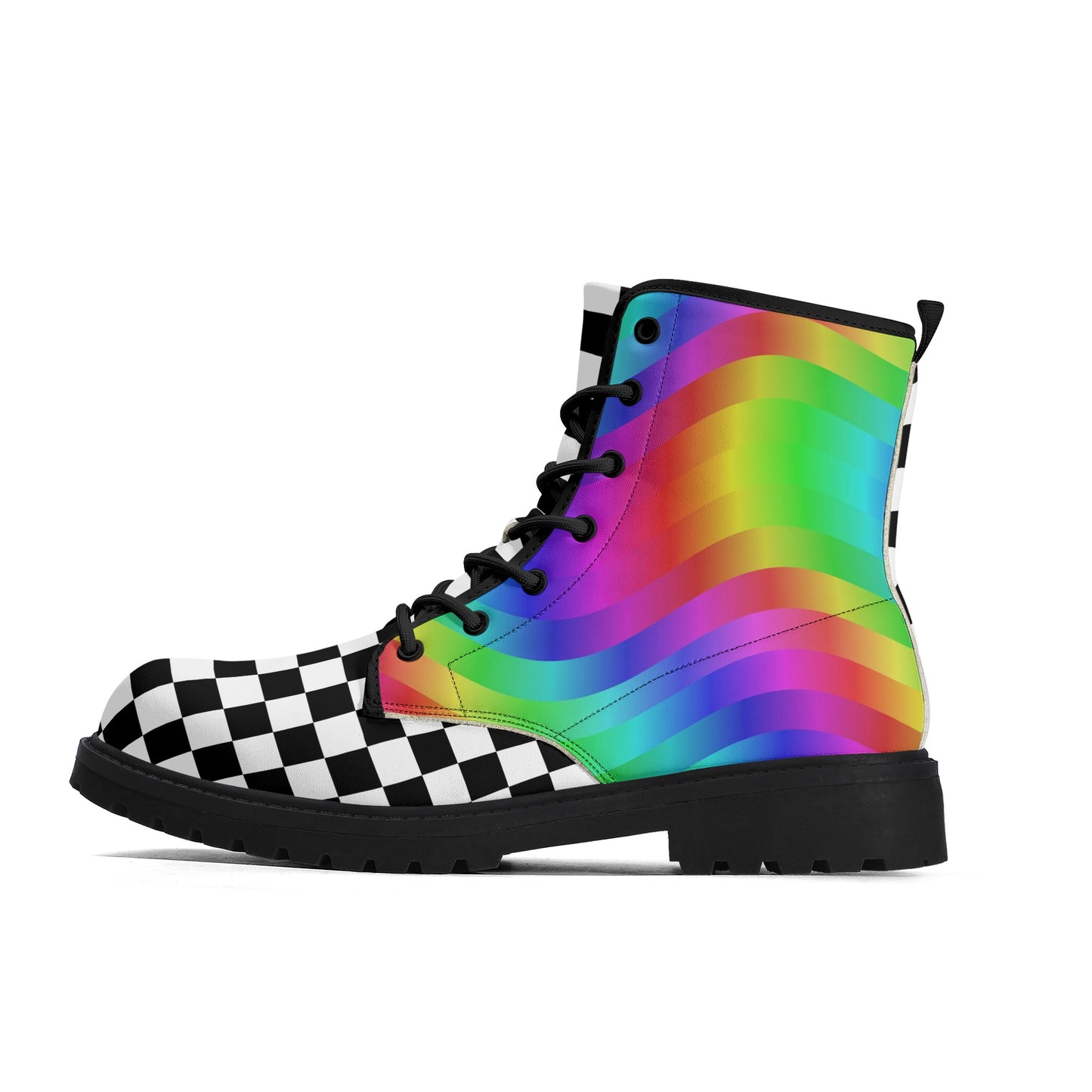 Wiggle Checkers Rainbow Combat Boots right side