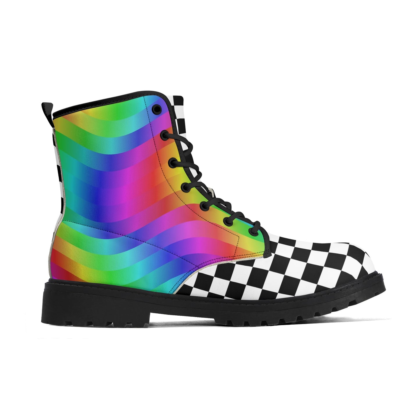 Rainbow Checkers Combat Boots Nonbinary Clowncore Adult Professional Clown Shoes Festival Footwear Circus Theme Alt Clothing Visual Decora