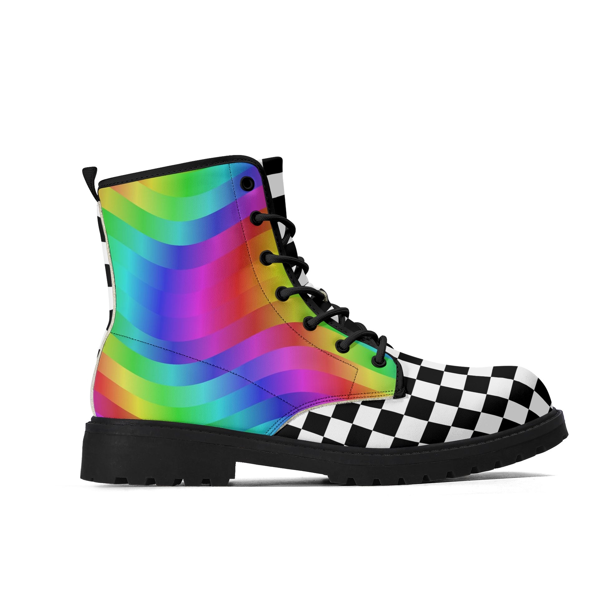 Wiggle Checkers Rainbow Combat Boots left side