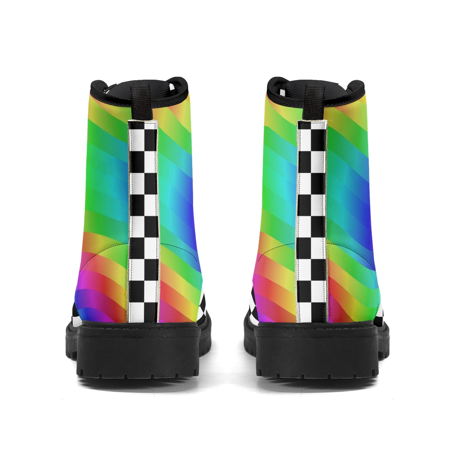 Wiggle Checkers Rainbow Combat Boots back of shoe