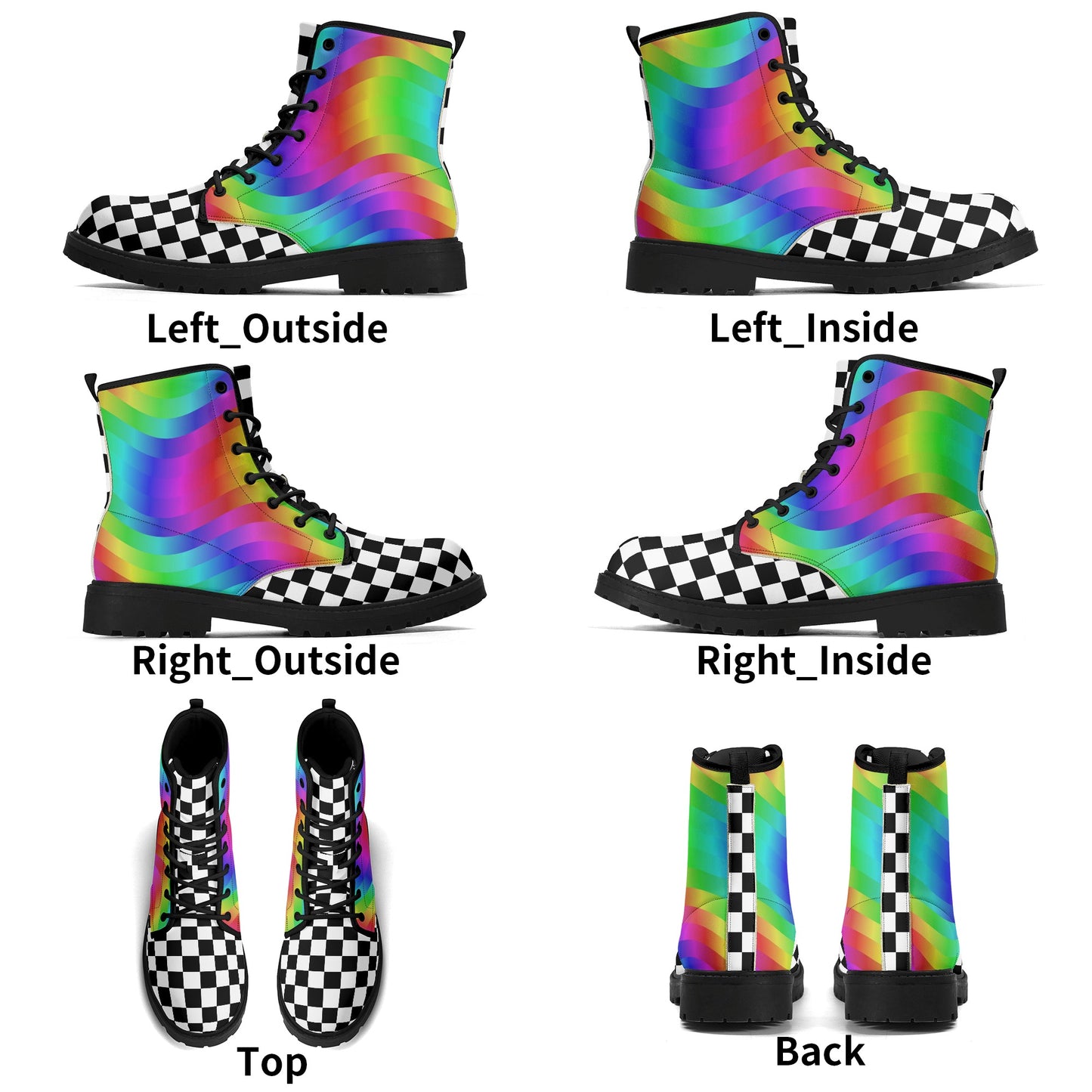 Rainbow Checkers Combat Boots Nonbinary Clowncore Adult Professional Clown Shoes Festival Footwear Circus Theme Alt Clothing Visual Decora