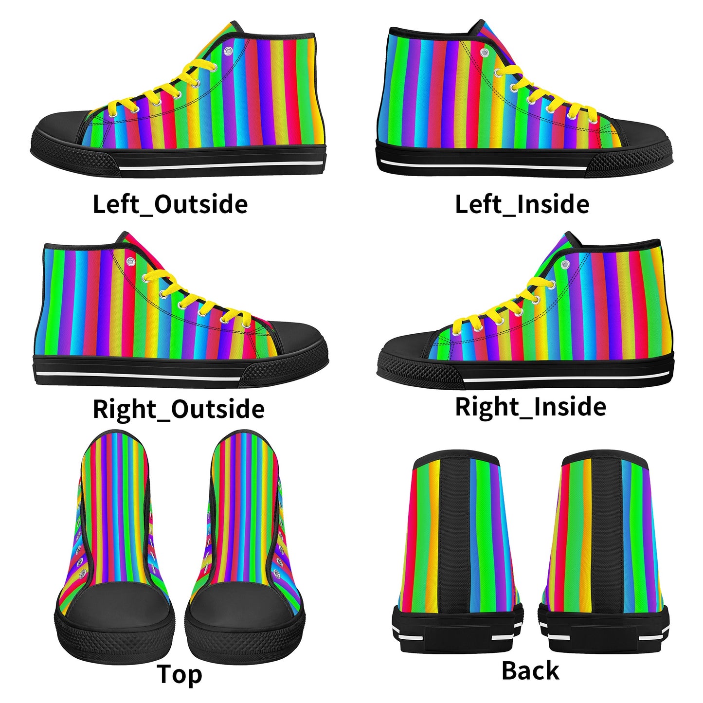 Fruit Stripe Rainbow High Top Sneakers - Mens sizing unisex womens EU sizing Harajuku Pride Fest