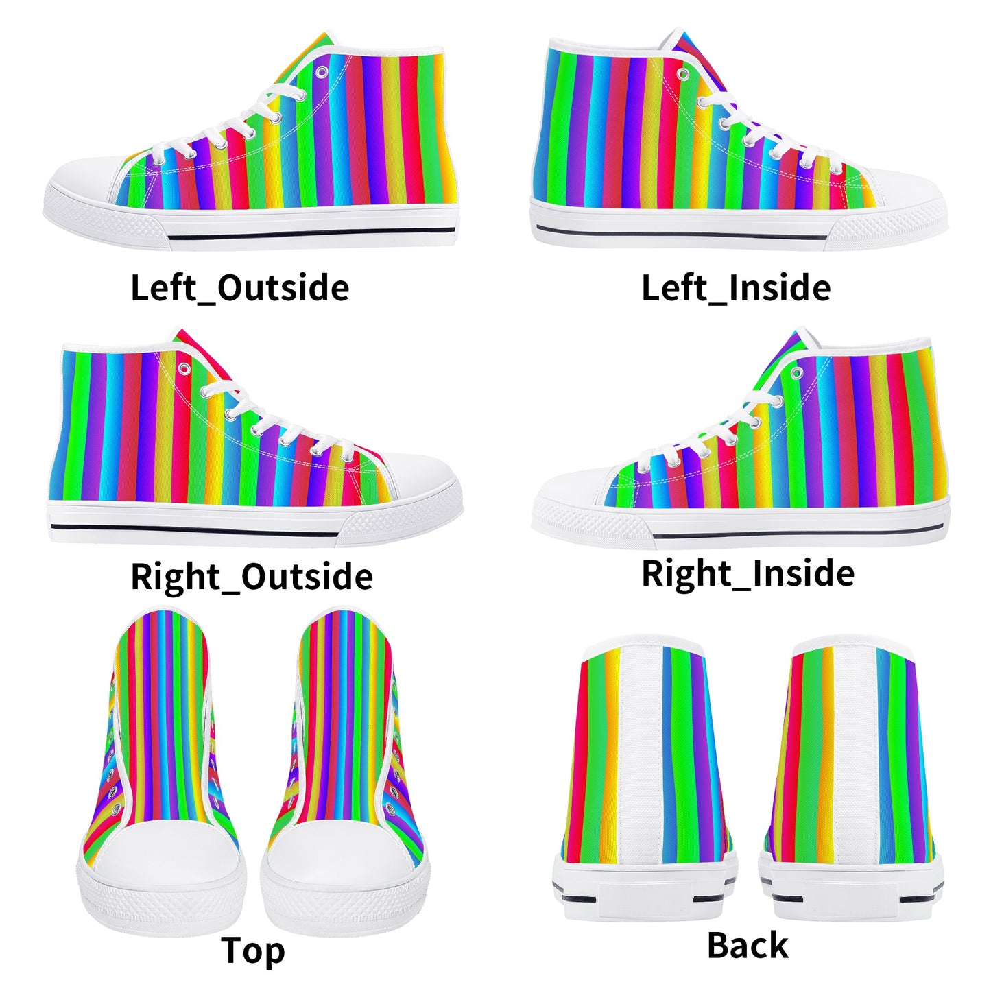 Fruit Stripe Rainbow High Top Sneakers - Mens sizing unisex womens EU sizing Harajuku Pride Fest