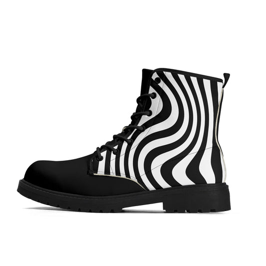 Zebra Wiggle Combat Boots-Whimsigoth Black and White Stripe Vegan