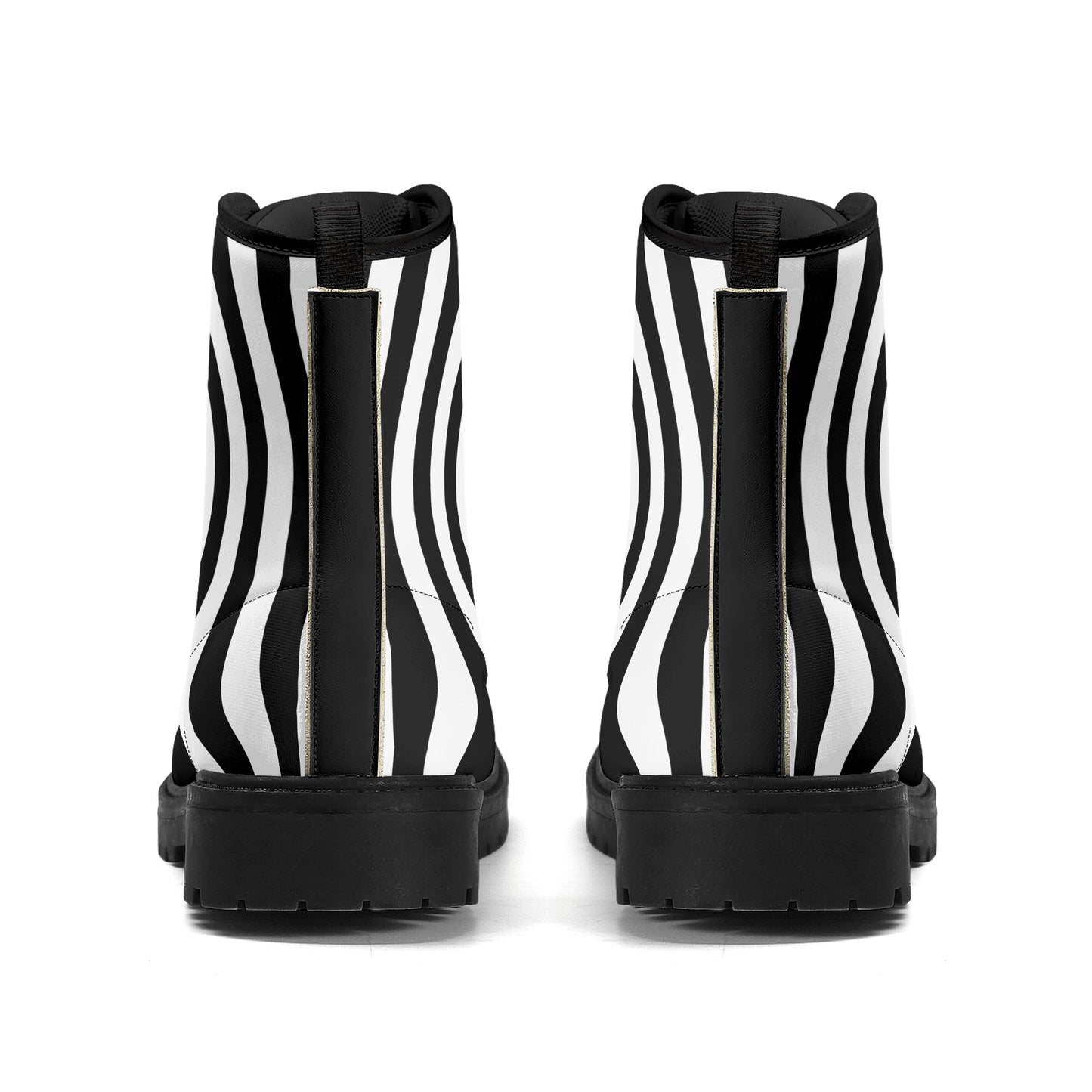 Zebra Wiggle Combat Boots-Whimsigoth Black and White Stripe Vegan