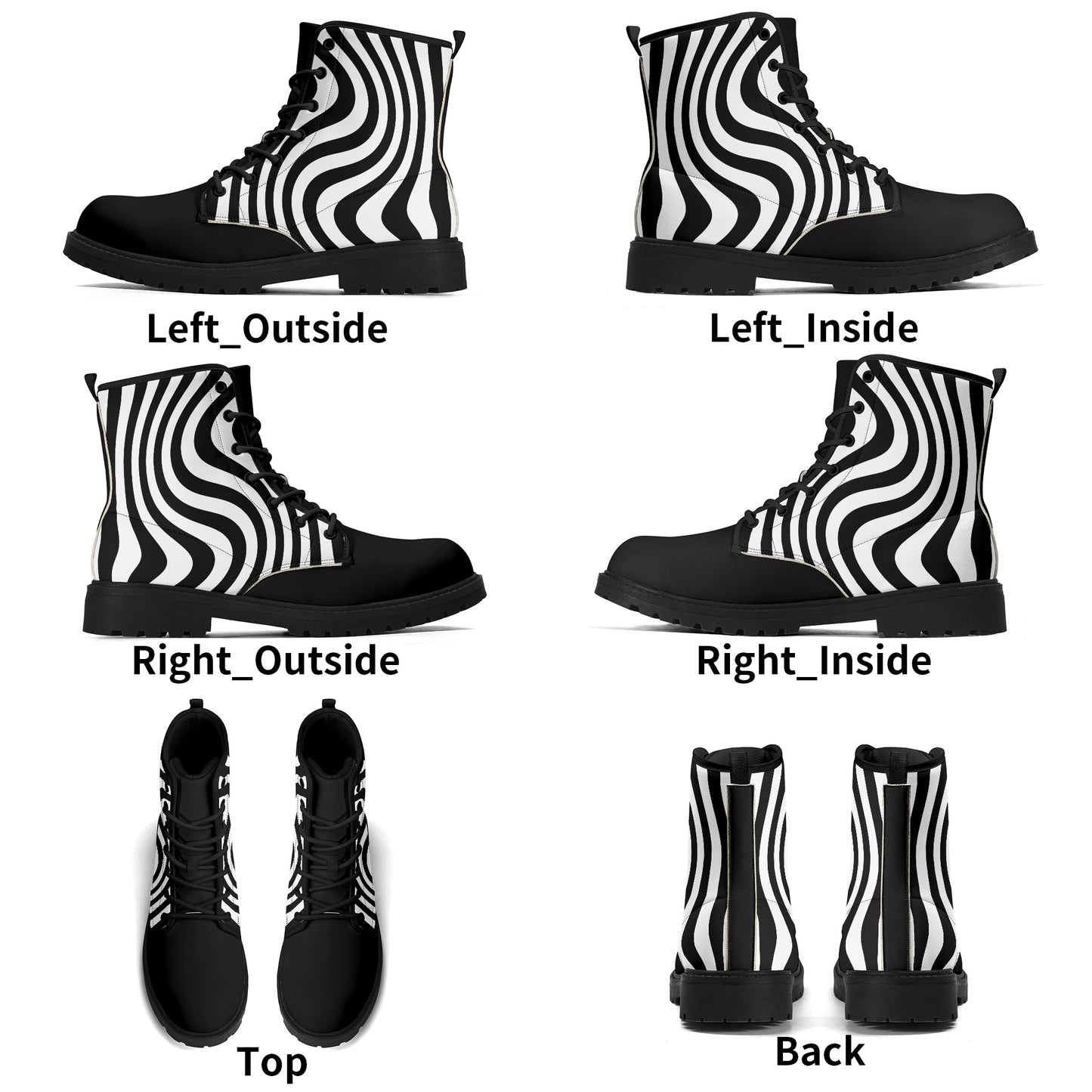 Zebra Wiggle Combat Boots-Whimsigoth Black and White Stripe Vegan