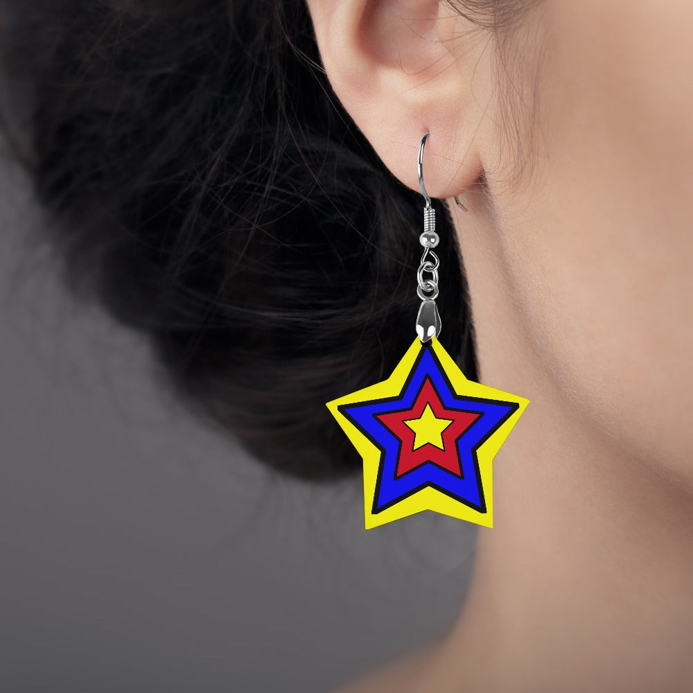 Primary Star Clowncore Earrings! Kidcore nostalgic colors red yellow blue star shape danglies