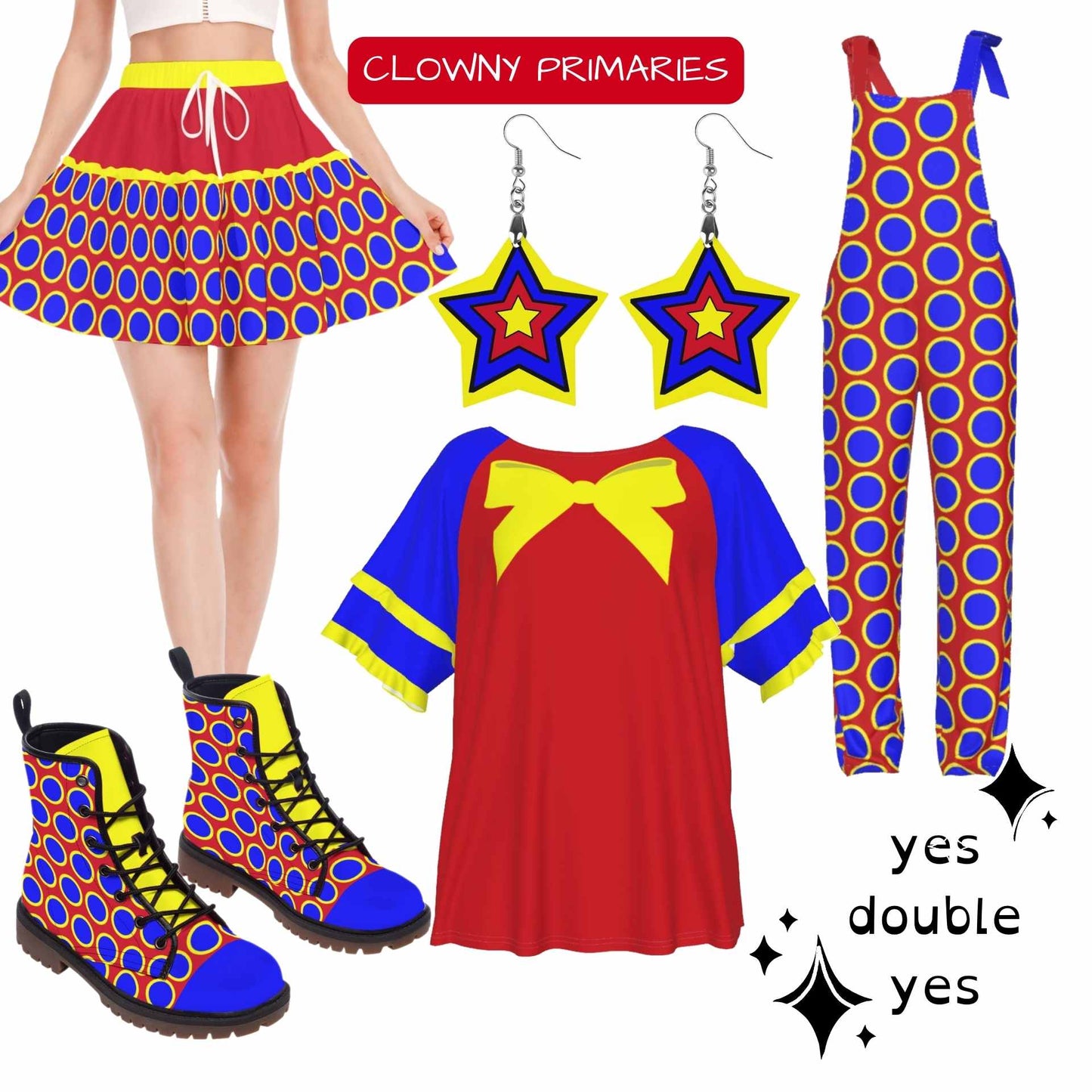 Primary Star Clowncore Earrings! Kidcore nostalgic colors red yellow blue star shape danglies