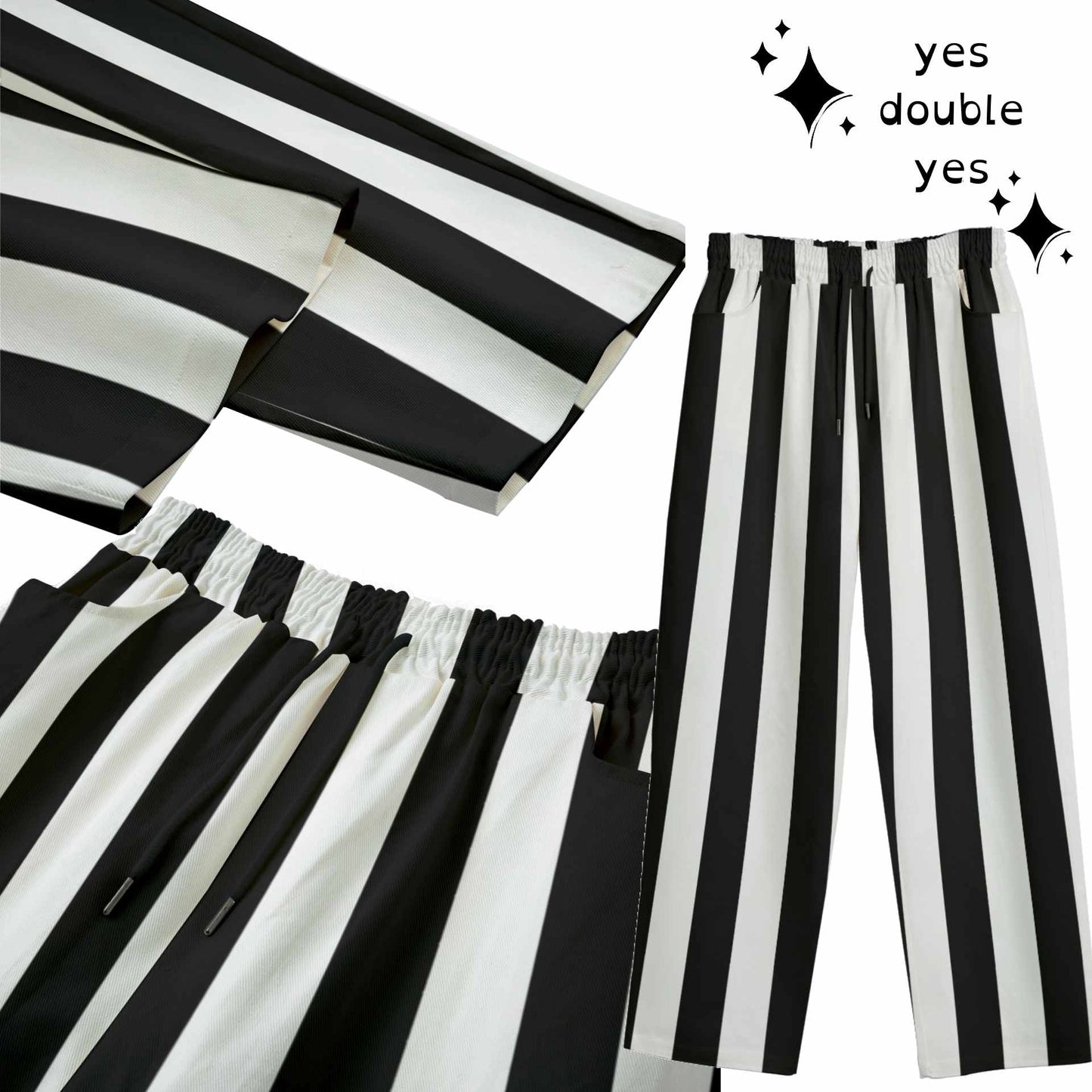 Juicy Beetle Suit Pants- Black and White Stripe Canvas Creepy Clowncore Whimsigoth Maximalist Trouss