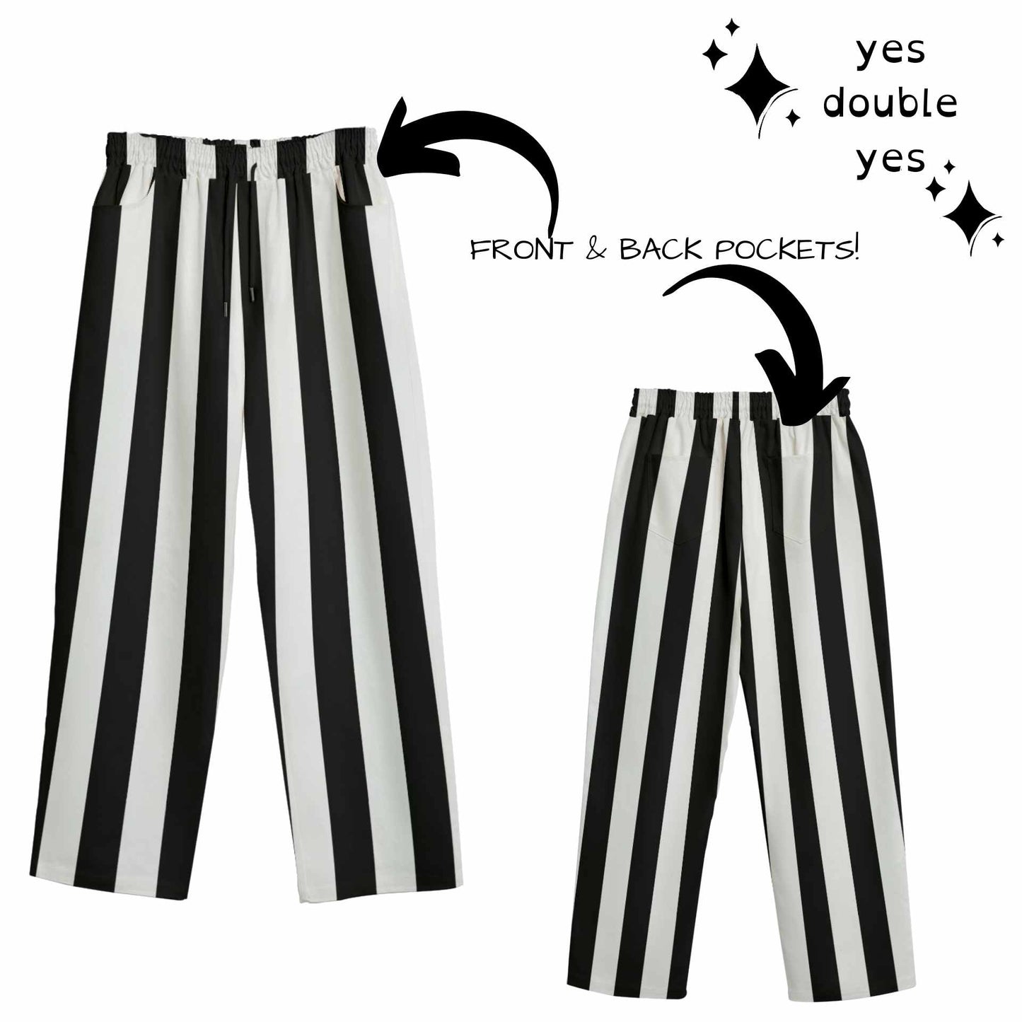 Juicy Beetle Suit Pants- Black and White Stripe Canvas Creepy Clowncore Whimsigoth Maximalist Trousers