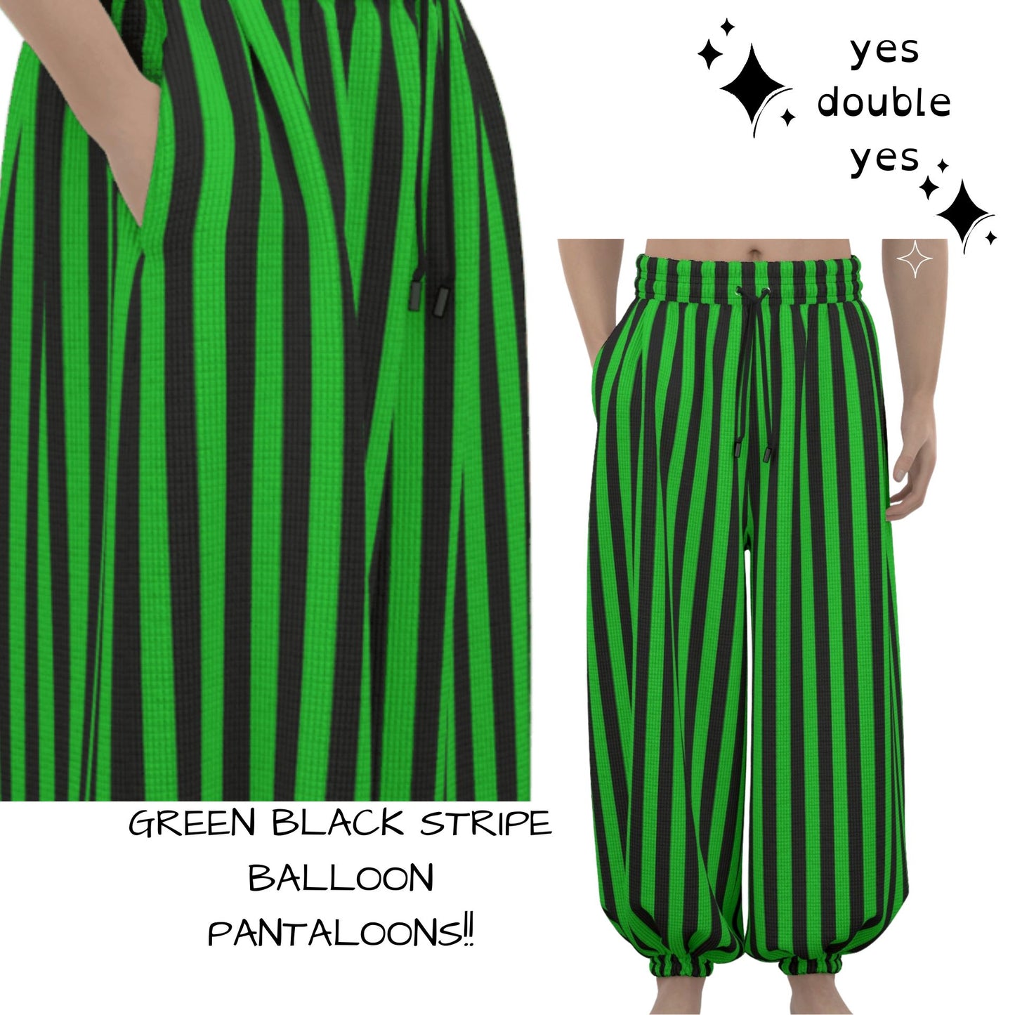 Green Frog Stripe Clown Pants Balloon Pantaloons Clowncore Party Clothes Sleep Lounge Trousers Xmas