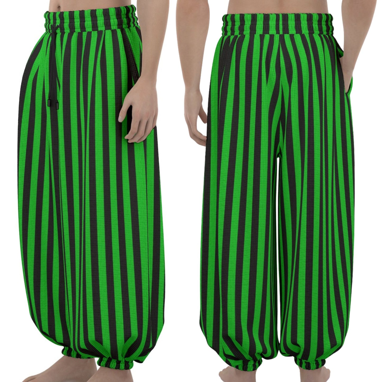 Green Frog Stripe Clown Pants Balloon Pantaloons Clowncore Party Clothes Sleep Lounge Trousers Xmas