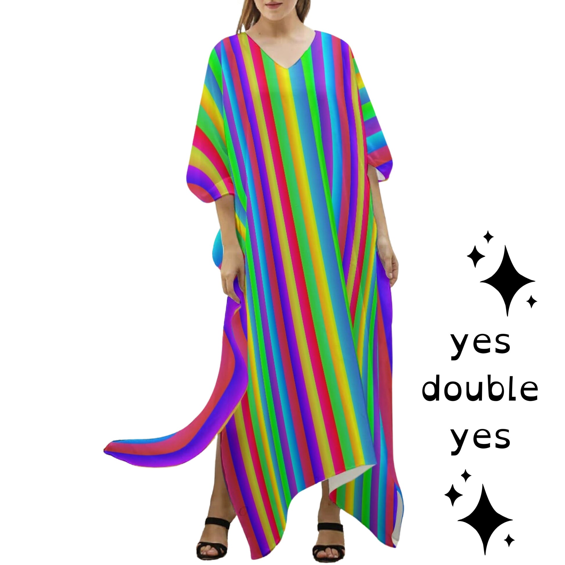 Fruit Stripes Satin Caftan Rainbow Fairy Coat of Many Colors Coverup Summer Fun Clowncore Maximalist