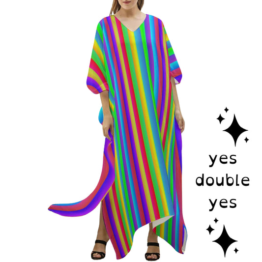 Fruit Stripes Satin Caftan Rainbow Fairy Coat of Many Colors Coverup Summer Fun Clowncore Maximalist