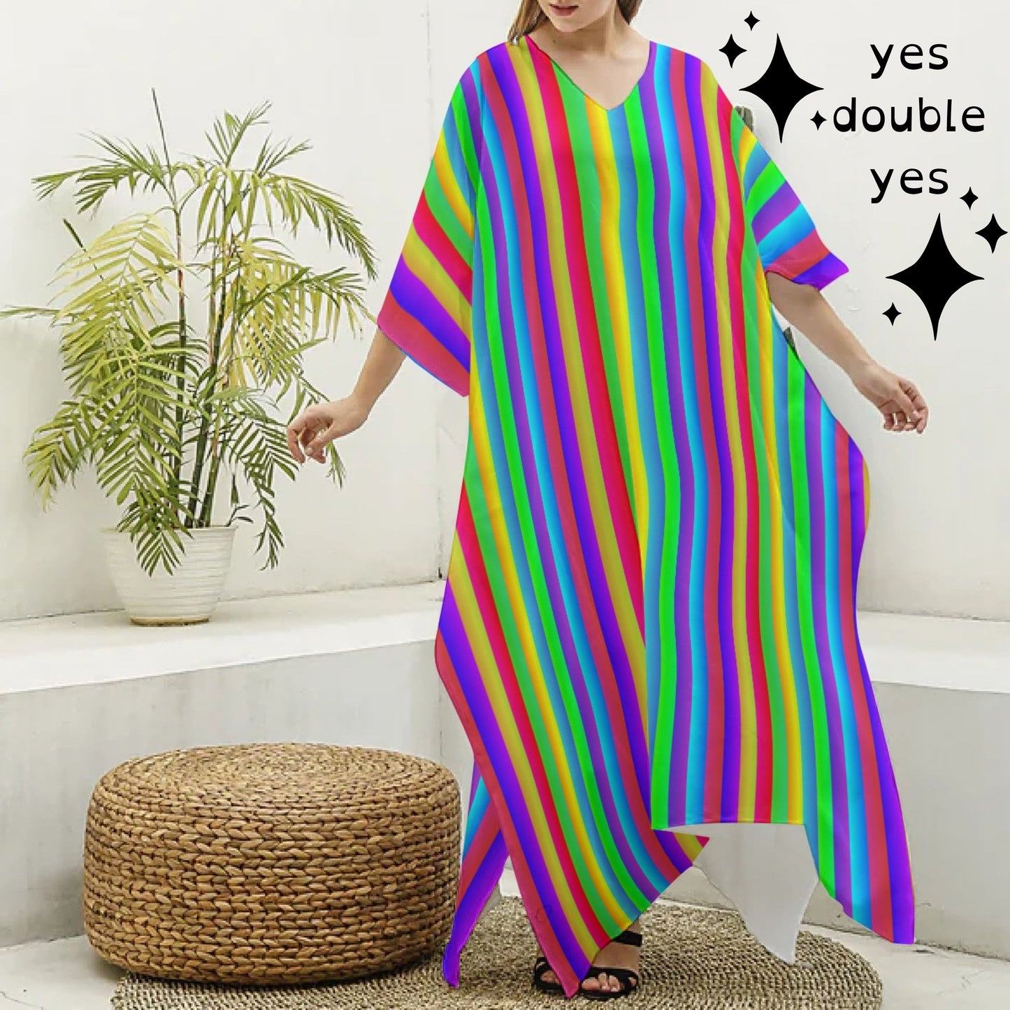 Fruit Stripes Satin Caftan Rainbow Fairy Coat of Many Colors Coverup Summer Fun Clowncore Maximalist