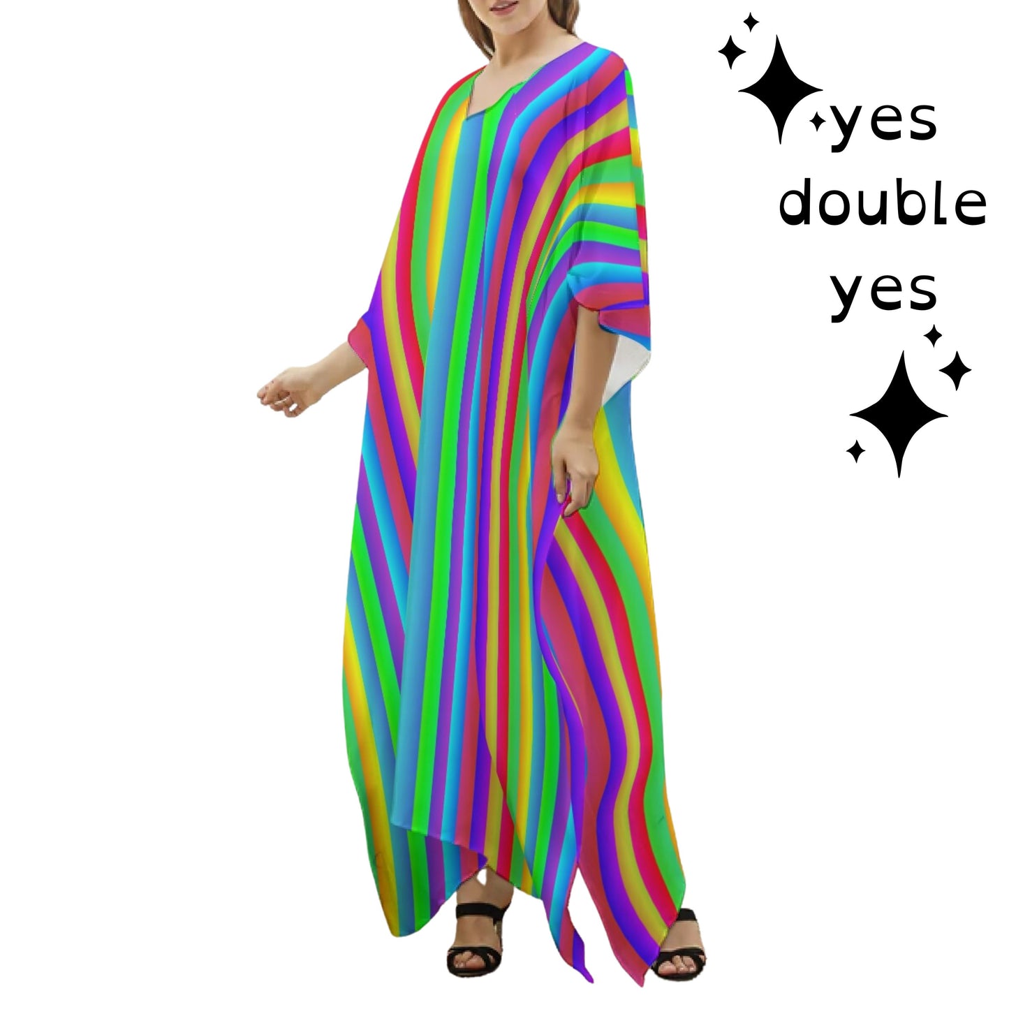 Fruit Stripes Satin Caftan Rainbow Fairy Coat of Many Colors Coverup Summer Fun Clowncore Maximalist