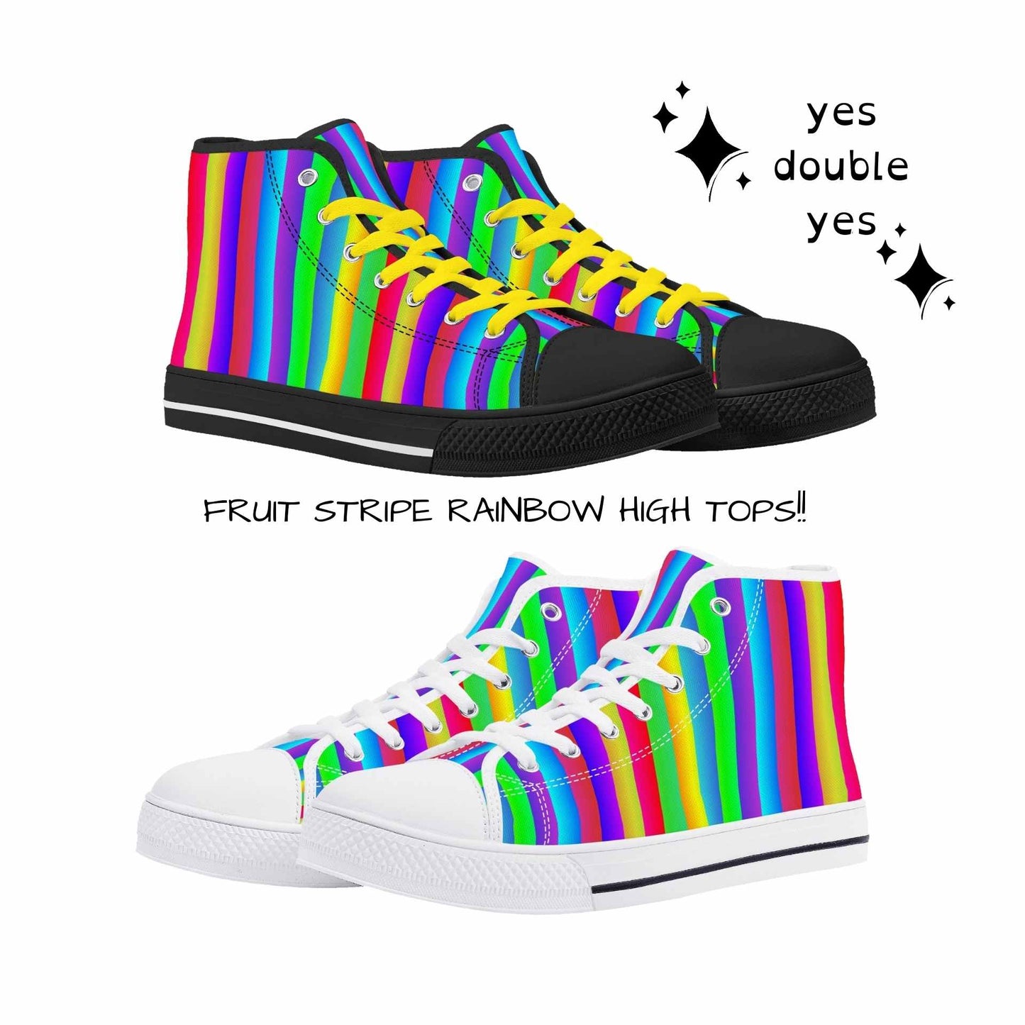 Fruit Stripe Rainbow High Top Sneakers - Mens sizing unisex womens EU sizing Harajuku Pride Fest