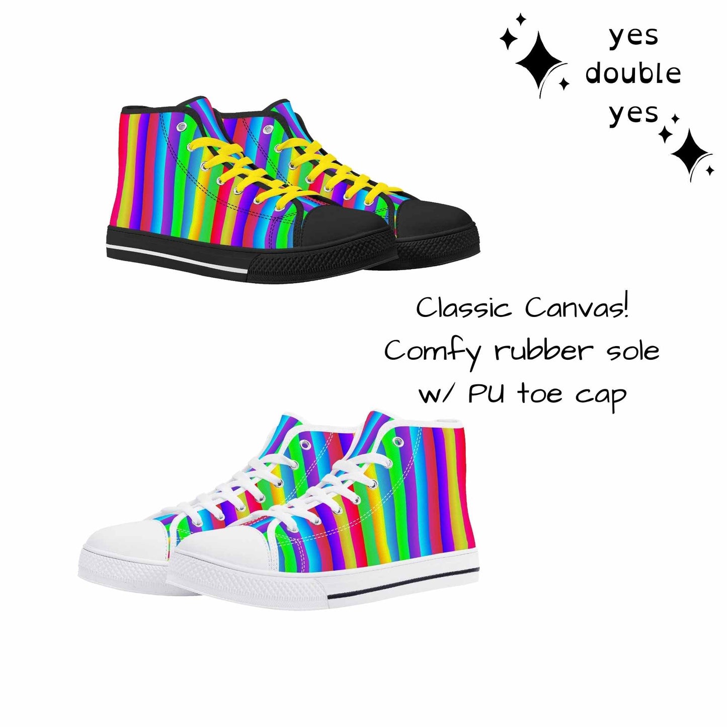 Fruit Stripe Rainbow High Top Sneakers - Mens sizing unisex womens EU sizing Harajuku Pride Fest