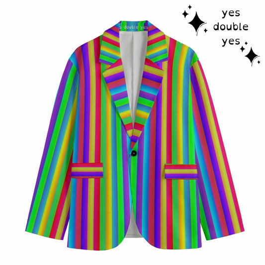 Fruit Stripe Rainbow Mens Cotton Sport Coat! Circus clowncore striped happy Harajuku Pride parade