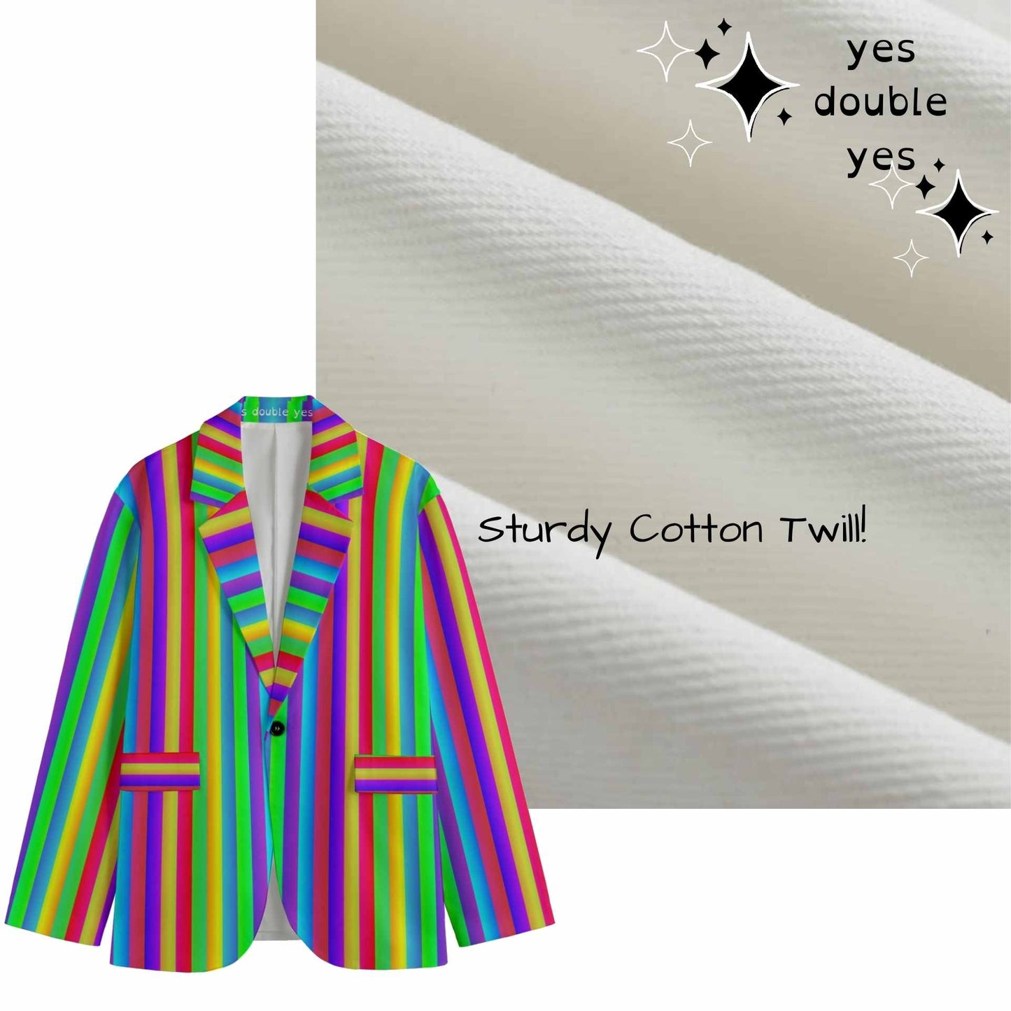 Fruit Stripe Rainbow Mens Cotton Sport Coat! Circus clowncore striped happy Harajuku Pride parade