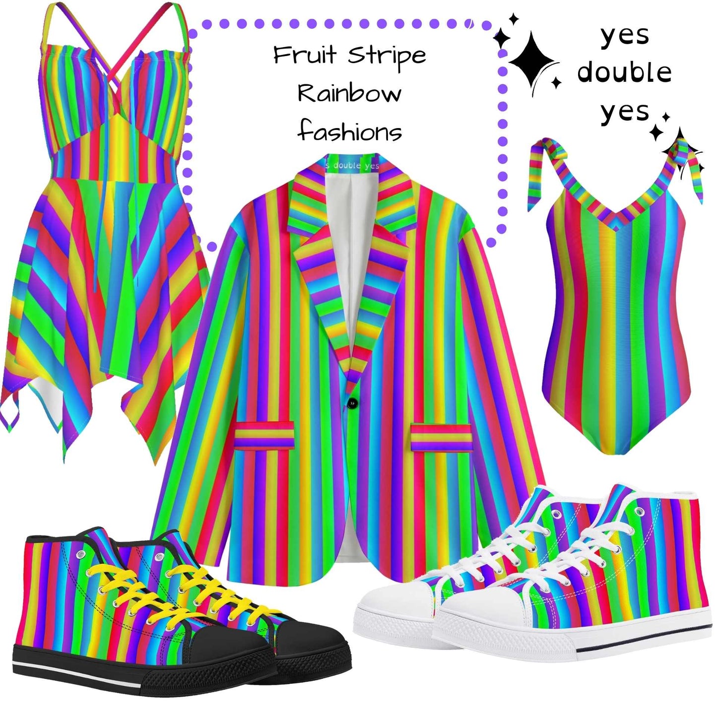 Fruit Stripe Rainbow High Top Sneakers - Mens sizing unisex womens EU sizing Harajuku Pride Fest