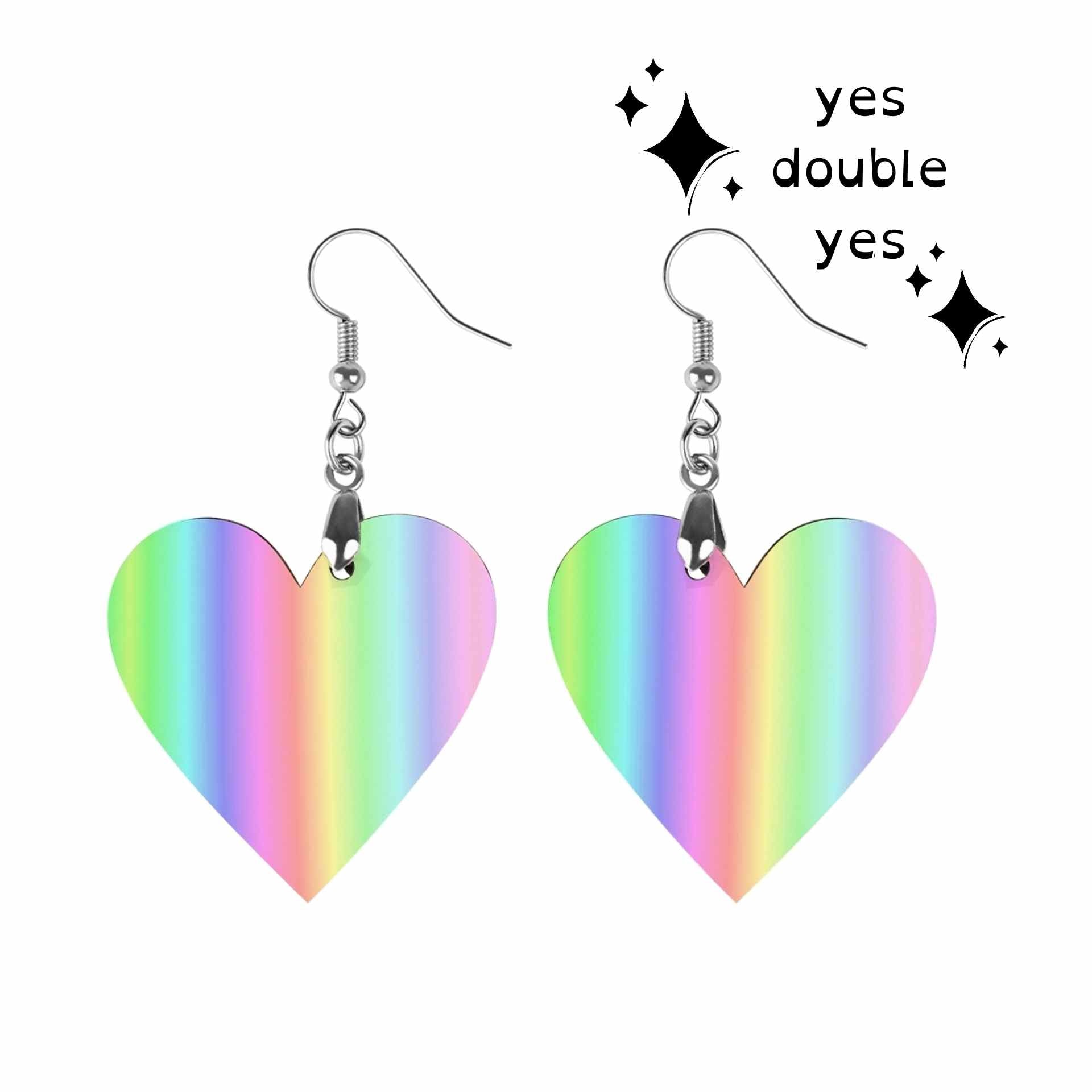 Gentle Rainbow Hearts Earrings! Pastel Lovecore Womens Aesthetic Statement Jewelry Soft Colors Emo Kidcore