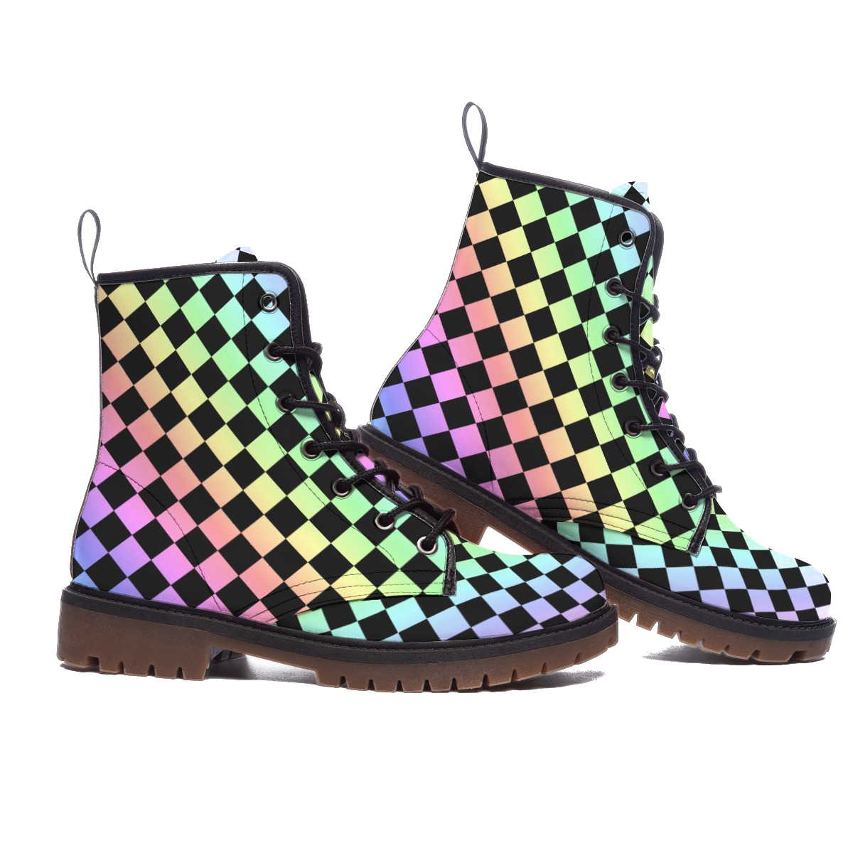 Harlequin Rainbow Sorbet Stompers Clowncore Adult Unisex Clown Boots for Men and Women