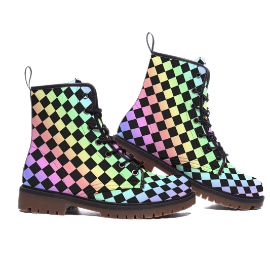 Harlequin Rainbow Sorbet Stompers Clowncore Adult Unisex Clown Boots for Men and Women