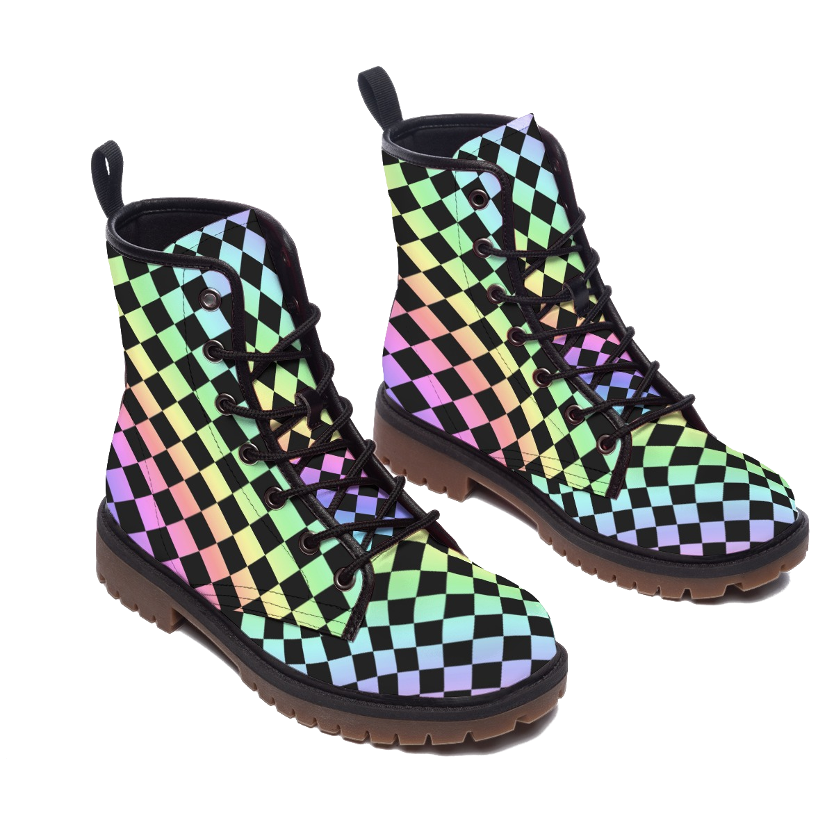 Harlequin Rainbow Sorbet Stompers Clowncore Adult Unisex Clown Boots for Men and Women