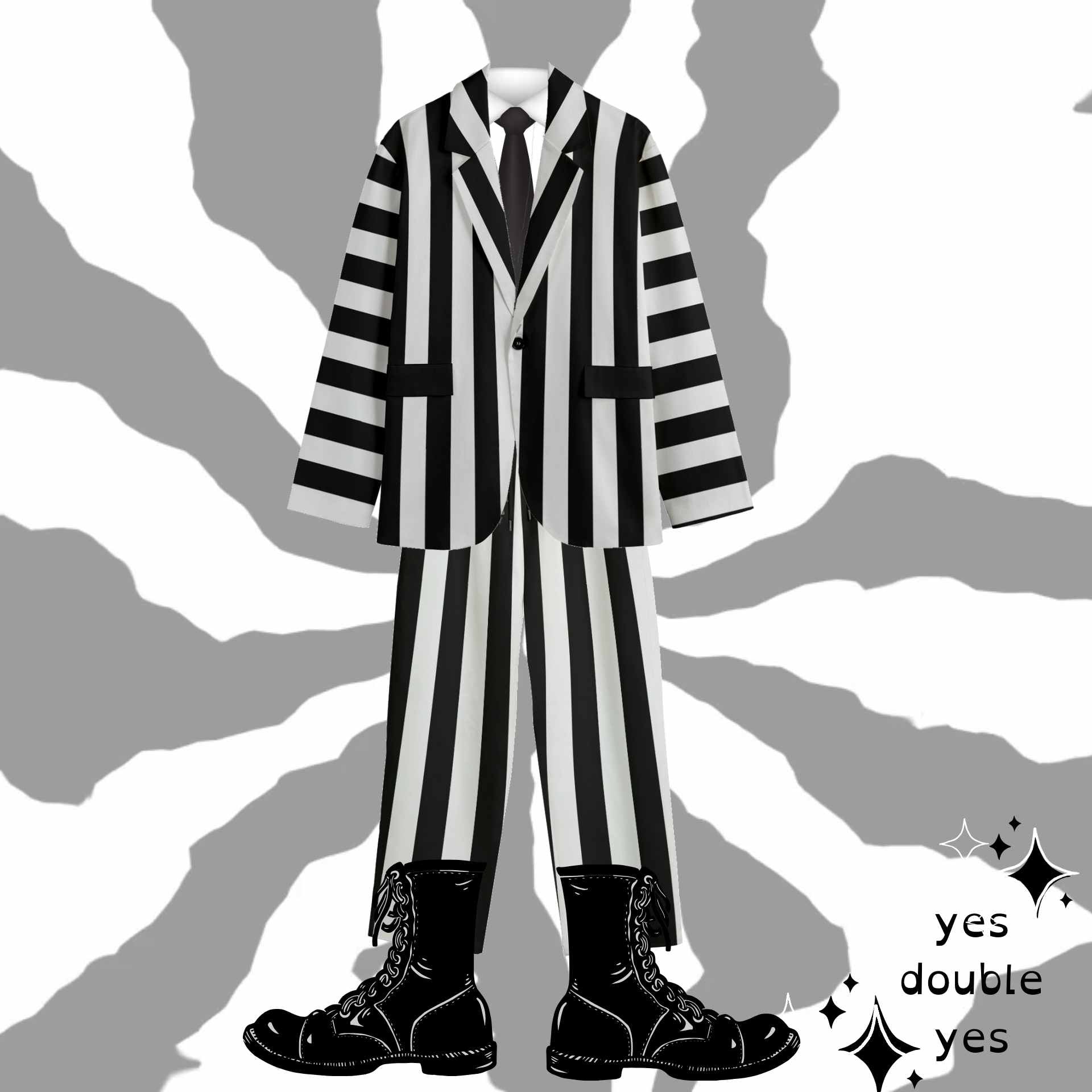 Juicy Beetle Suit- Black and White Stripe Canvas Creepy Clowncore Whimsigoth Maximalist Outfit