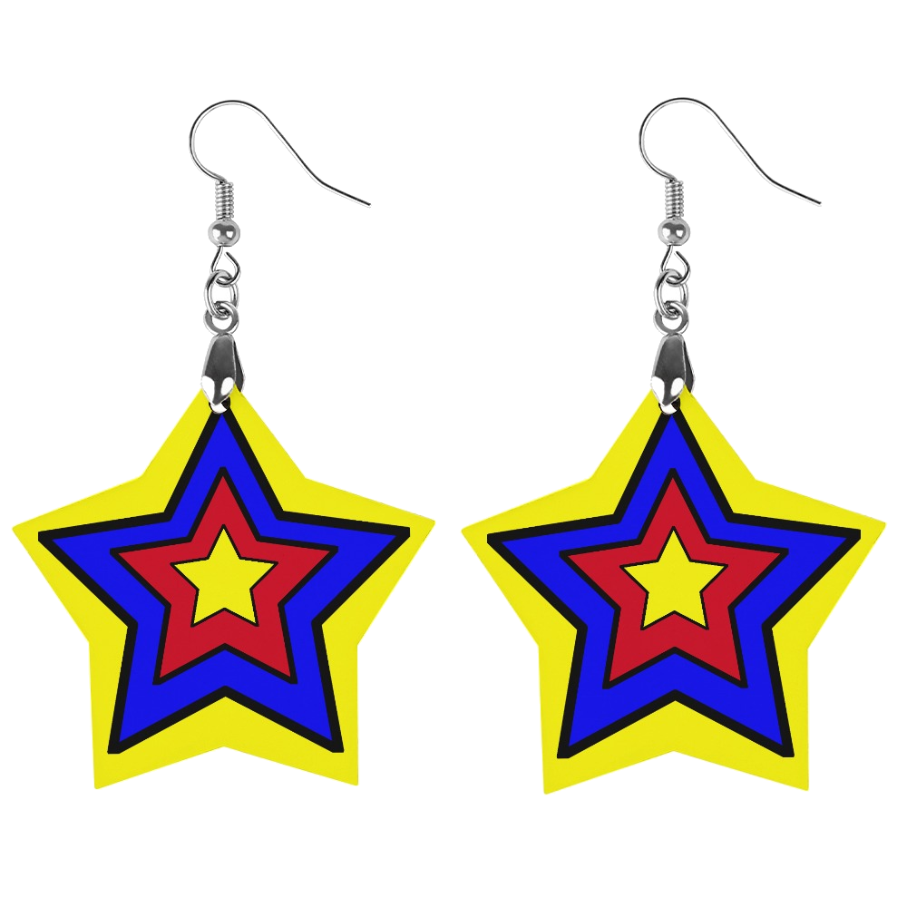 Primary Star Clowncore Earrings! Kidcore nostalgic colors red yellow blue star shape danglies