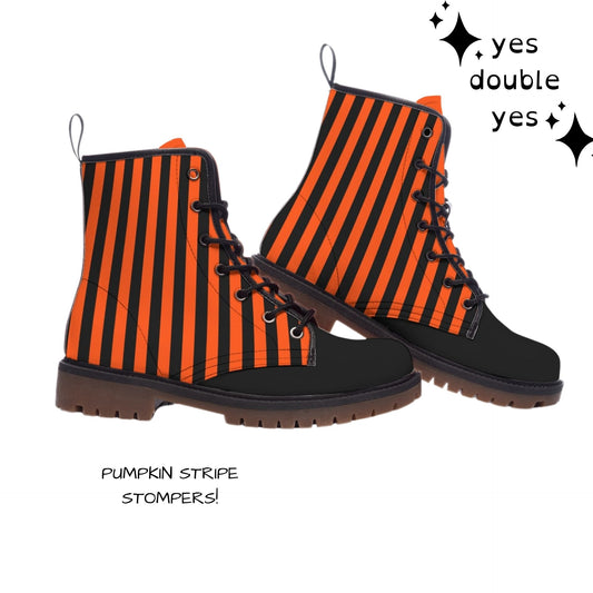 Pumpkin Stripe Combat Boots Professional Clown Shoes Whimsigoth Gothic Striped Orange And Black Boot