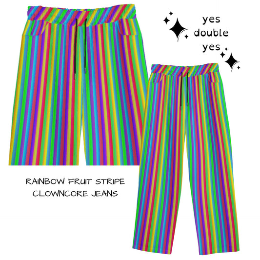 Rainbow Fruit Stripe Wide Leg Jeans Clowncore Kidcore Adult Professional Clown Pants Cotton Twill