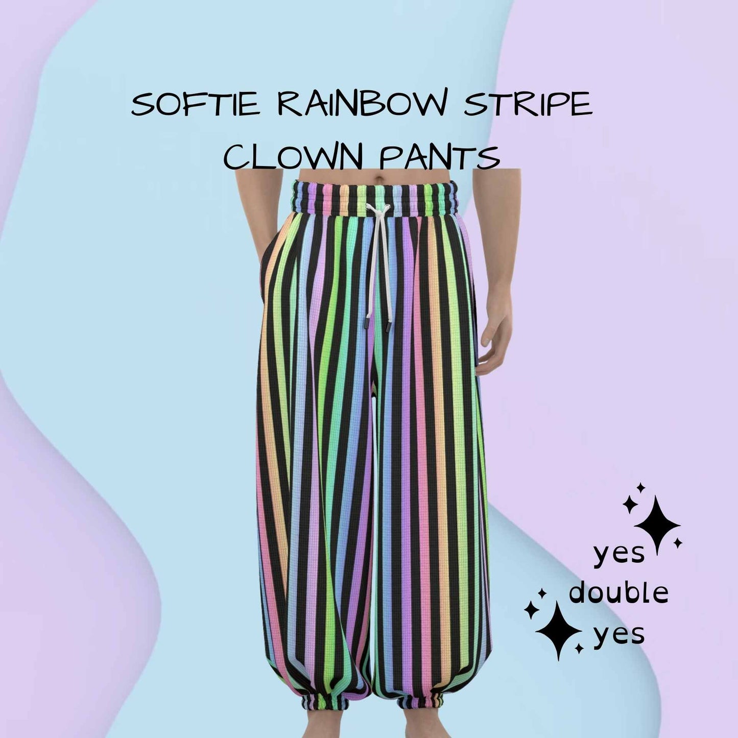 Softie Rainbow Stripe Clown Pants | Maximalist Clowncore Loungewear PJs Waffle Knit Cozy Sleep