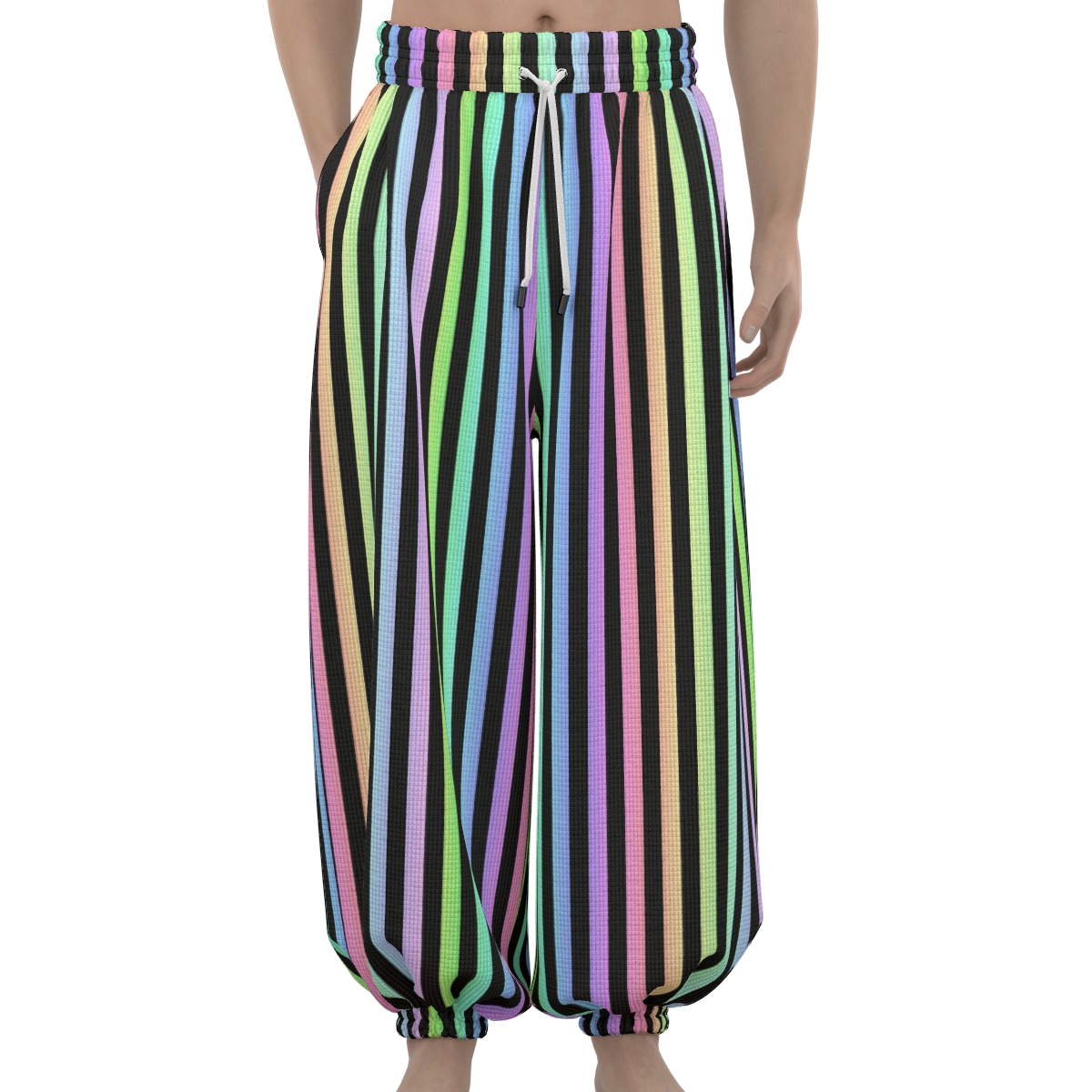 Softie Rainbow Stripe Clown Pants | Maximalist Clowncore Loungewear PJs Waffle Knit Cozy Sleep