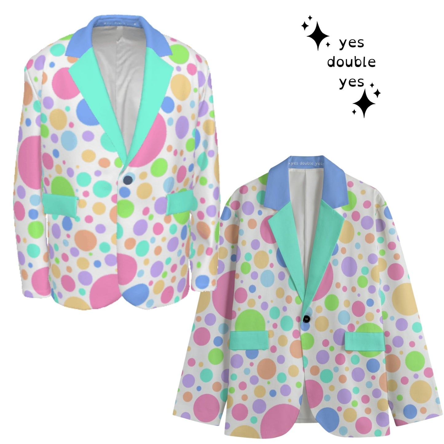 Softie Spots Clowncore Blazer Mens Cut Cotton Formal Suit Coat Pastel Polkadot Clown Jacket Pro