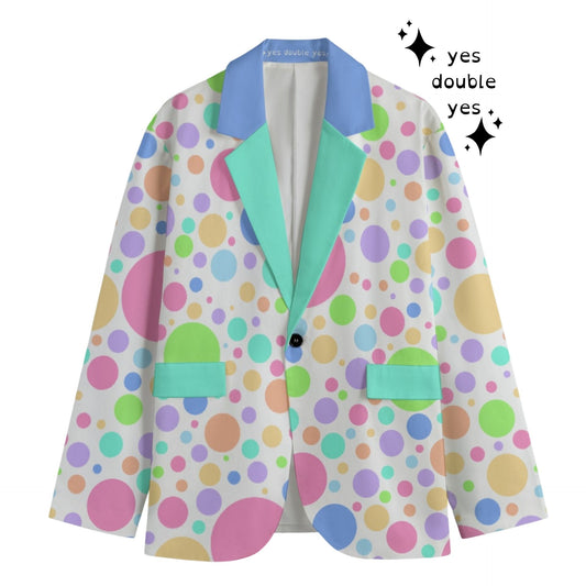 Softie Spots Clowncore Blazer Mens Cut Cotton Formal Suit Coat Pastel Polkadot Clown Jacket Pro