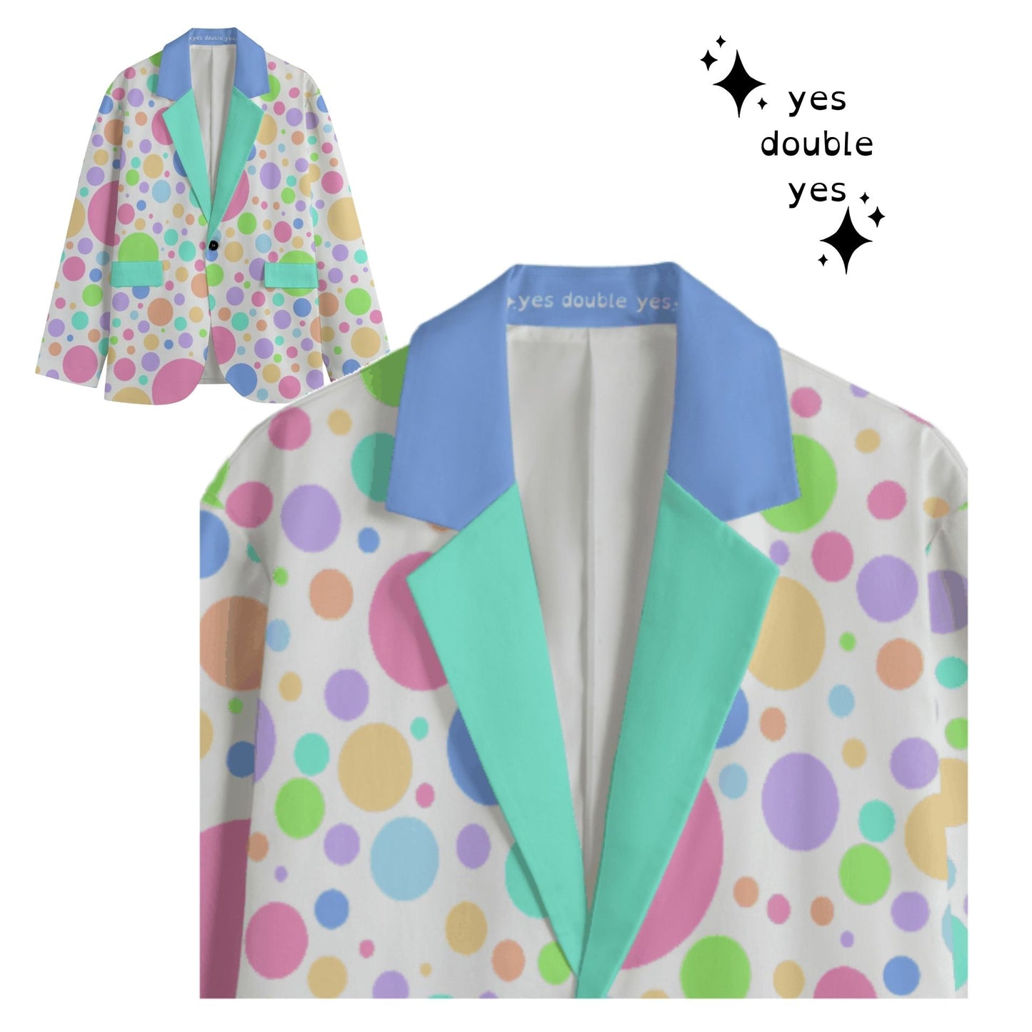 Softie Spots Clowncore Blazer Mens Cut Cotton Formal Suit Coat Pastel Polkadot Clown Jacket Pro