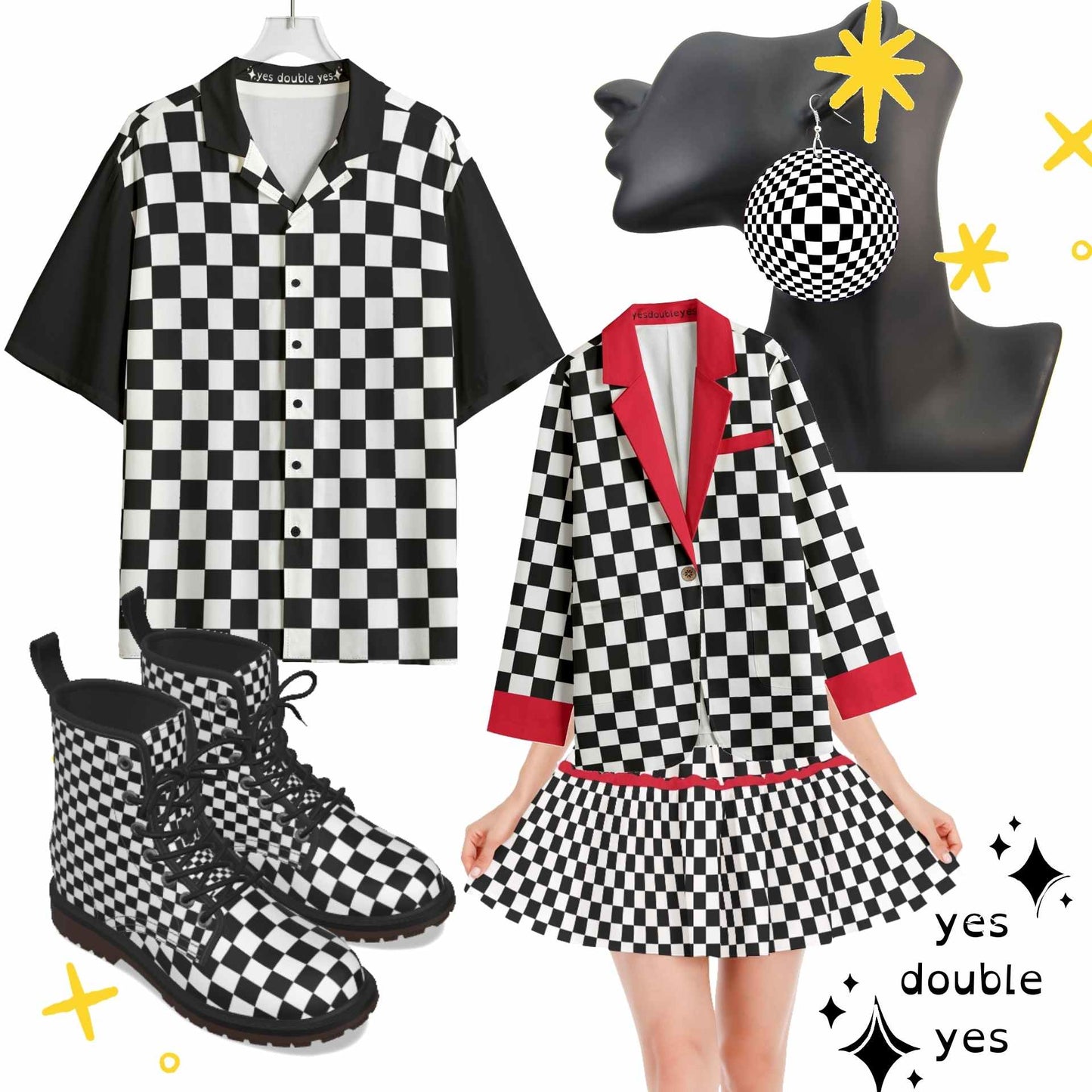 Black and White Optical illusion trippy checkerboard earrings look 3D! Festival rave dance wear