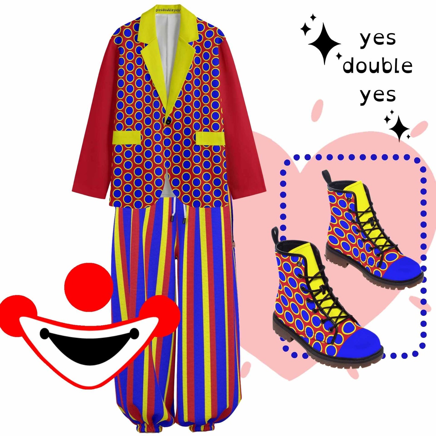 Clowncore circus clothing, shoes, and gear for the clowning professional and just for FUN at yesdoubleyes.com