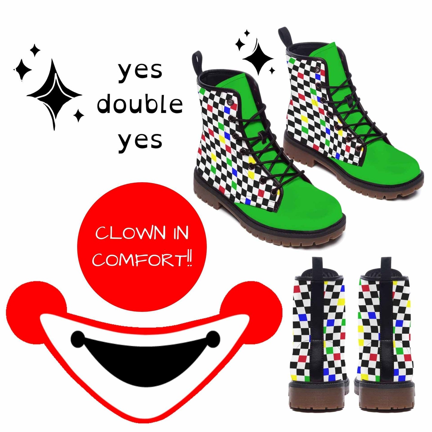 Froggy Checker Kidcore Boots! Pro Clown Boots in Vegan Leather Clowncore Maximalist Statement Unisex