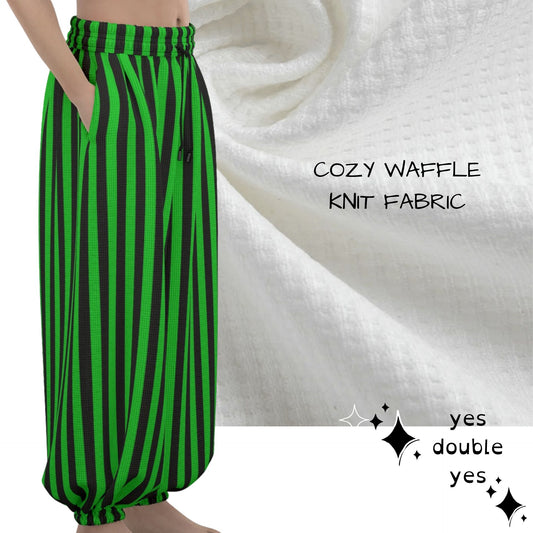 Green Frog Stripe Clown Pants Balloon Pantaloons Clowncore Party Clothes Sleep Lounge Trousers Xmas