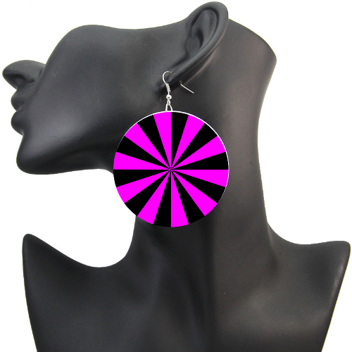 Cyber Hot Pink Hypno Earrings XL Bright Acid Rave Festival Fashion Optical Illusion Mod Party Fashion